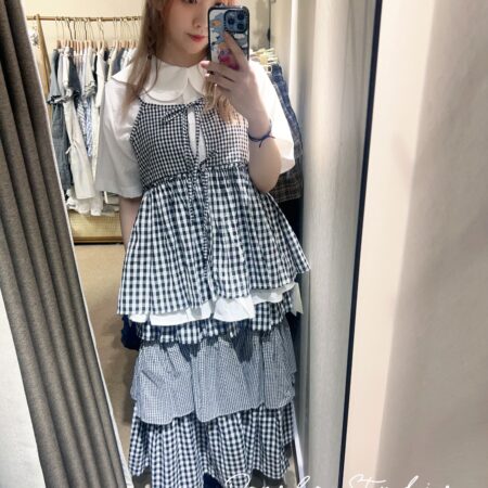 IMG_3380 જ⁀➴♡ ✨日系黑白格吊帶外搭+Ruffle蛋糕裙