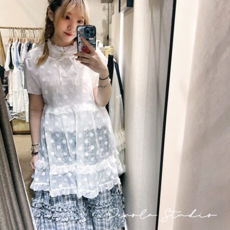 જ⁀➴♡ ✨日系格紋花邊半裙