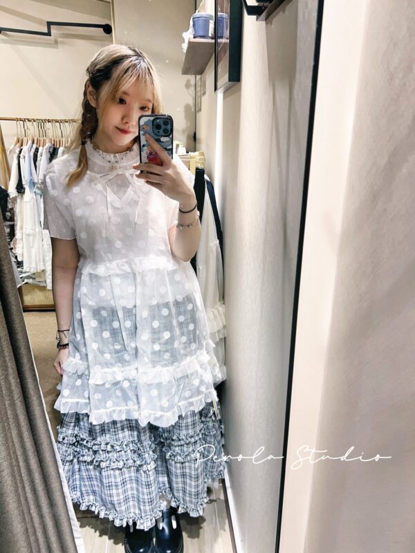 જ⁀➴♡ ✨日系格紋花邊半裙