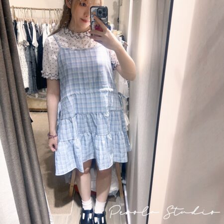 જ⁀➴♡ ✨日系格紋蝴蝶結吊帶裙