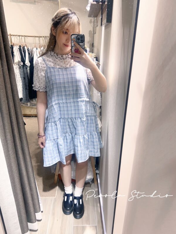 જ⁀➴♡ ✨日系格紋蝴蝶結吊帶裙