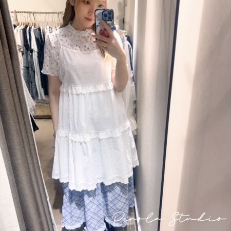 જ⁀➴♡ ✨日系雪紡格紋花邊半裙