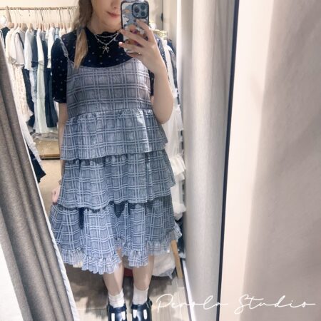 જ⁀➴♡ ✨日系格紋層層蛋糕吊帶裙