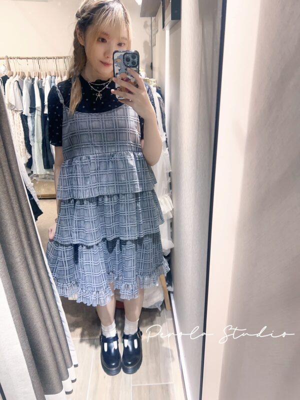જ⁀➴♡ ✨日系格紋層層蛋糕吊帶裙