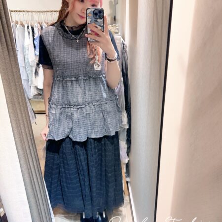 જ⁀➴♡ ✨日系直紋花邊背心