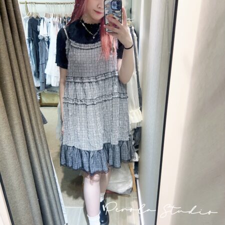 IMG_7401 જ⁀➴♡ ✨日系格紋花邊拼紗吊帶裙