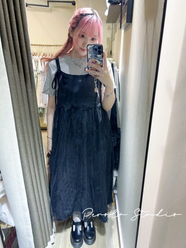 IMG_7818 જ⁀➴♡ ✨日系2way拼紗暗紋蝴蝶結綁帶連身裙