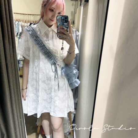 IMG_7912 જ⁀➴♡ ✨透膚間條花花A字恤衫OPS